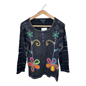 Agan Traders Embroidered Floral Top Size XL New Long Sleeves Nepal Boho Festival